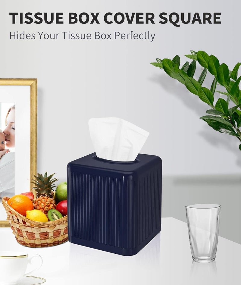 Livelab Tissue Box Cover with Base, Square Plastic Tissue Box Holder Decorative Tissue Box Case Modern Facial Paper Dispenser for Bathroom, Vanity Countertops, Night Stands, Desk - Navy Blue - Image 3